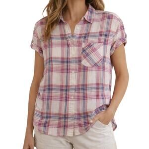 Rails Whitney Plaid Linen Rayon Button Down Shirt Women’s M Pink Fuchsia